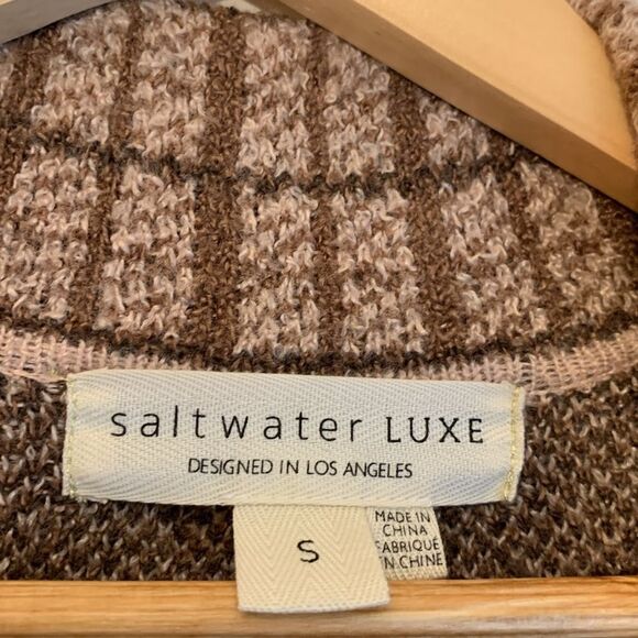 Saltwater Luxe Tan Brown Plaid Neutral Lorelei Long Duster Cardigan Jacket Small - Picture 4 of 6